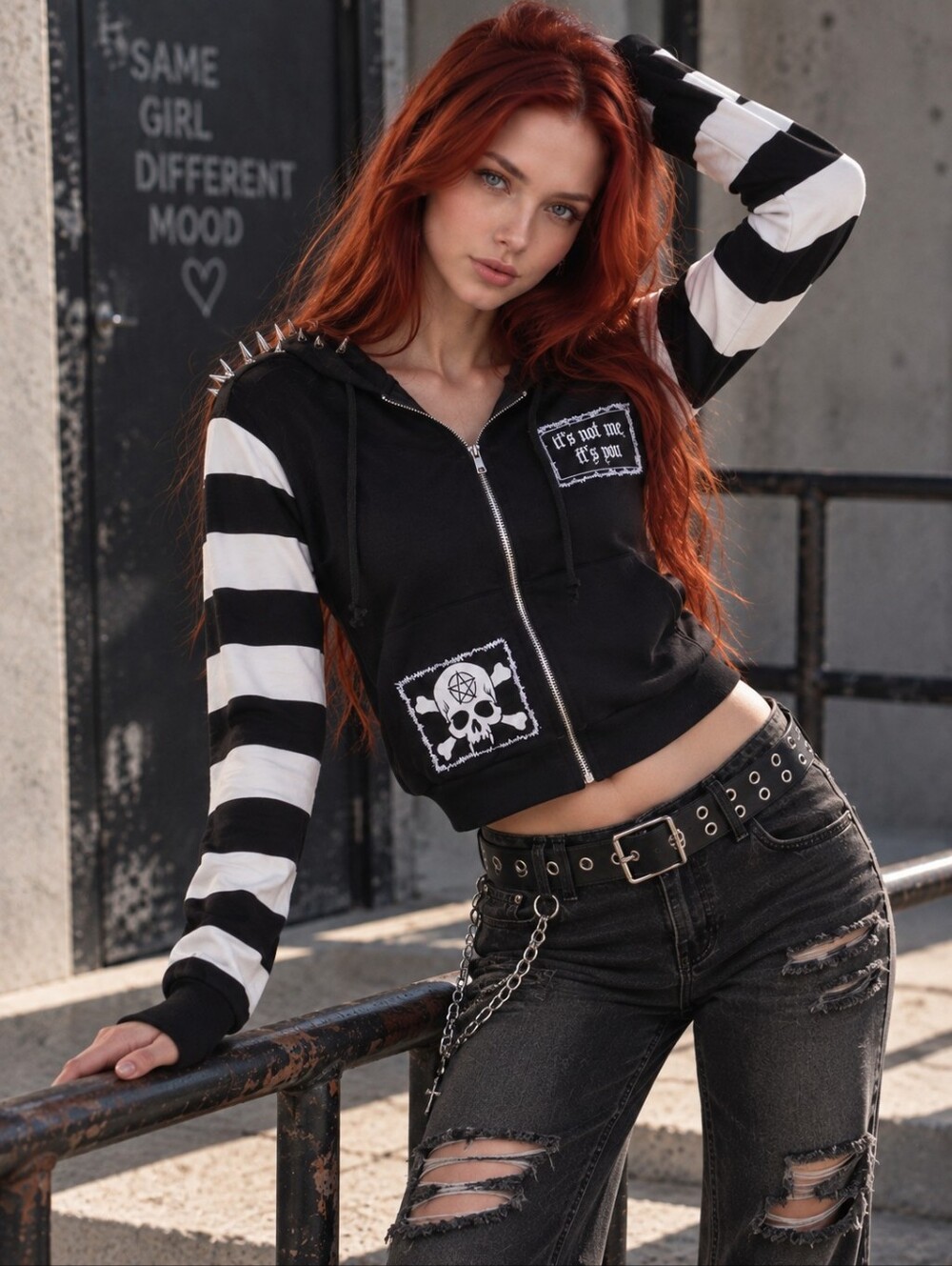 Widow Dolls Kill Anger Mismanagement Spiked Striped Hoodie XXS NWT Goth Punk